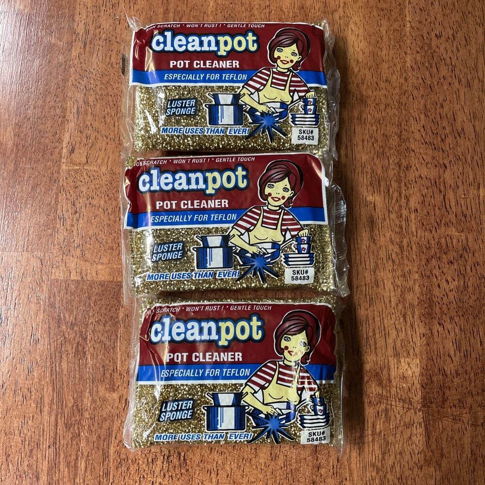 VTG Cleanpot Pot Cleaner Teflon Scrubber Luster Sponge Non-Scratch NOS Set Of 3